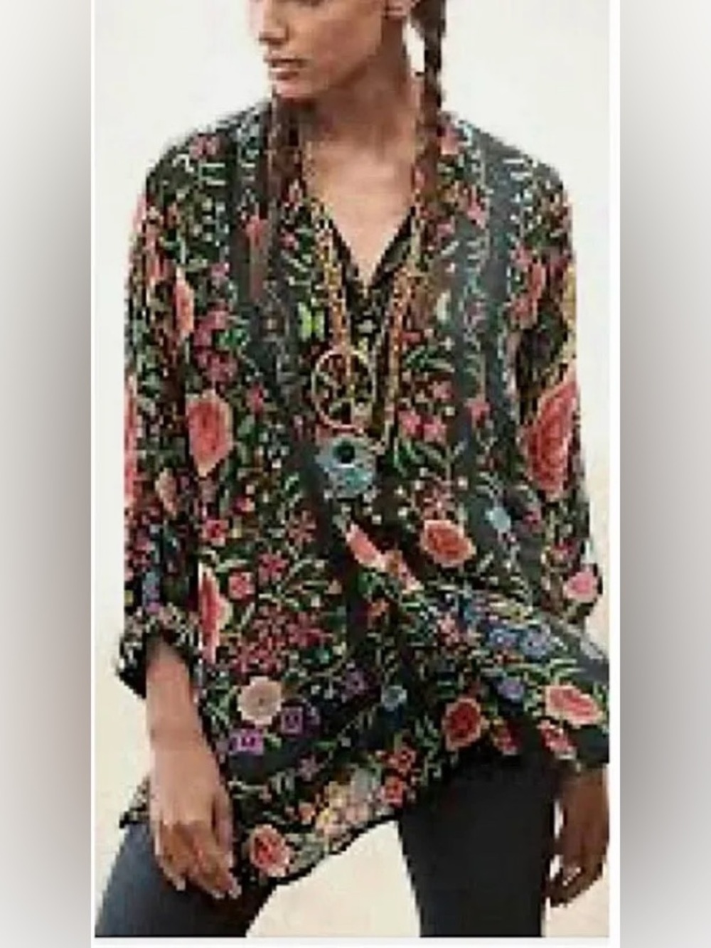 Johnny Was Emby Floral print silk tunic top